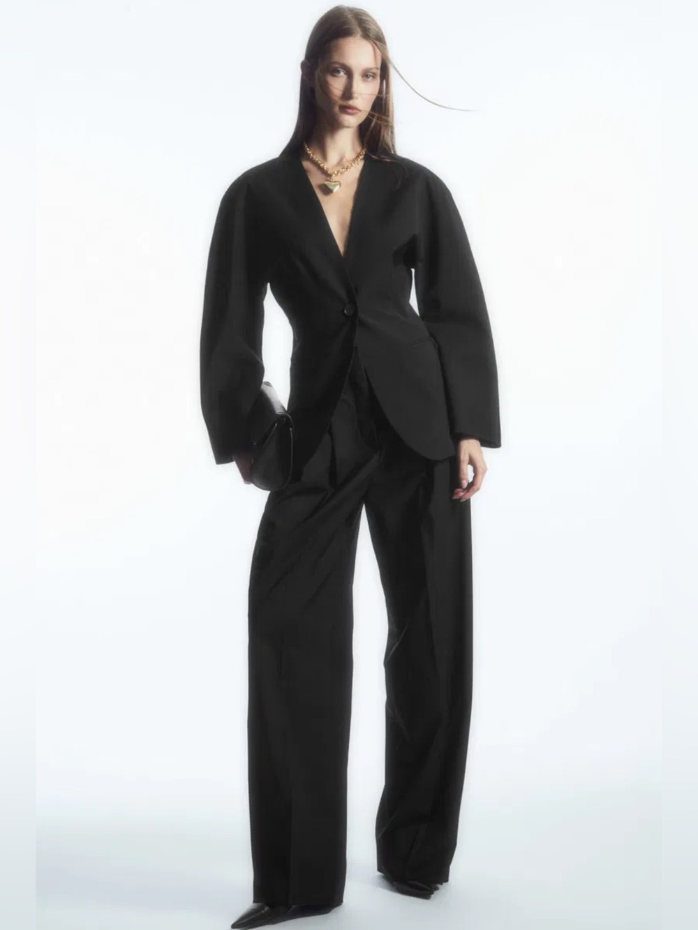 COS SCULPTED COLLARLESS WOOL BLAZER